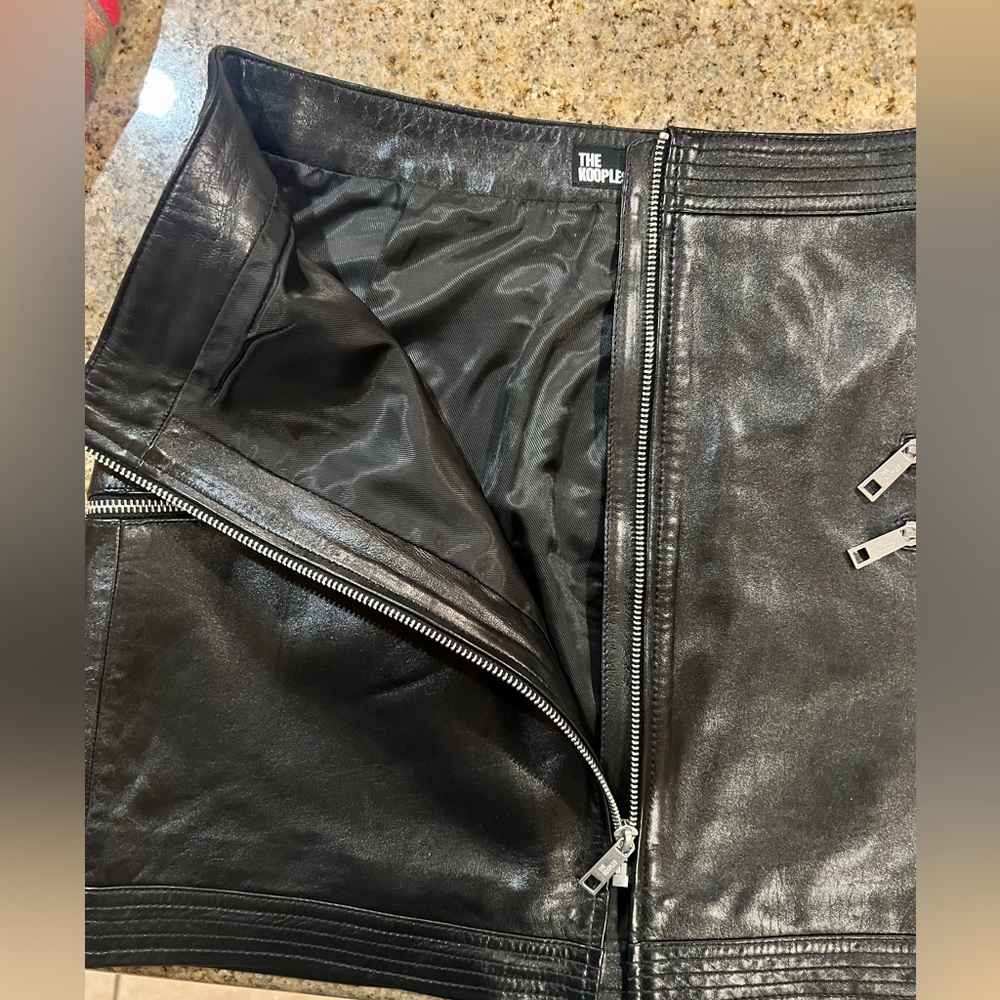 The Kooples Lambskin Leather Mini Skirt Black High Waist Zip Front Sz FR 2/US 6 - Picture 11 of 14